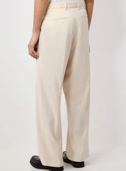 Cream double-pleated pant