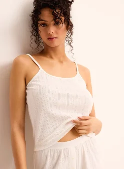 Cream pointelle knit pyjama set