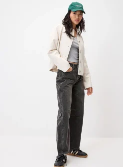 Cream-coloured cropped faux-suede jacket