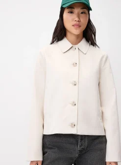 Cream-coloured cropped faux-suede jacket