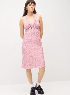 Crepe halter midi dress