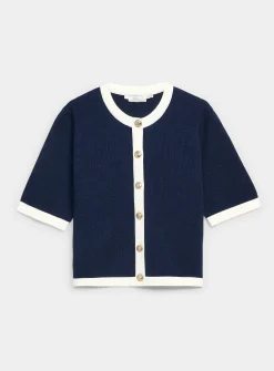 Crest buttons contrasting trim boxy-fit cardigan