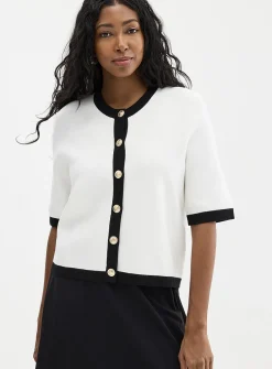 Crest buttons contrasting trim boxy-fit cardigan