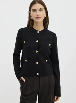 Crest buttons decorative pockets cardigan