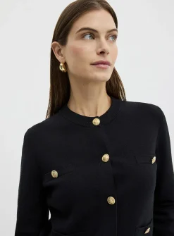Crest buttons decorative pockets cardigan