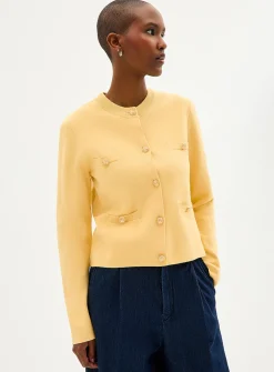 Crest buttons decorative pockets cardigan