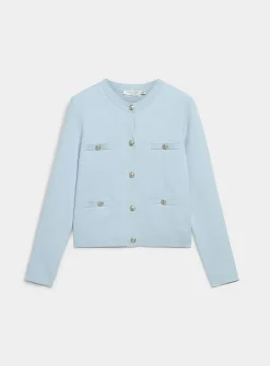 Crest buttons decorative pockets cardigan