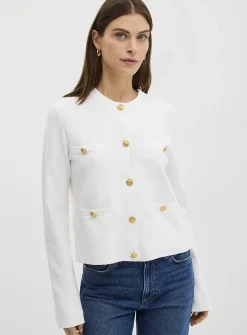 Crest buttons decorative pockets cardigan