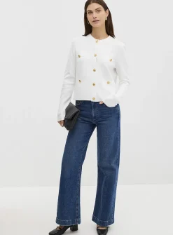 Crest buttons decorative pockets cardigan