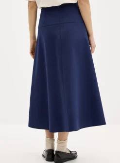 Crest buttons flared midi skirt