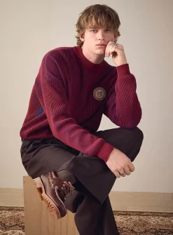 Crest patch two-tone rib-knit sweater