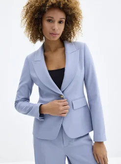 Crest-button stretch crepe fitted blazer