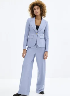 Crest-button stretch crepe fitted blazer