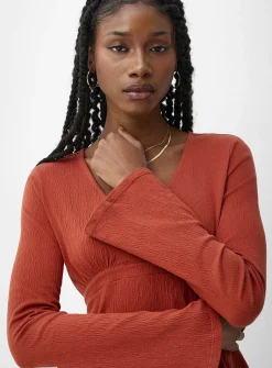 Crinkled cotton cinched waist T-shirt