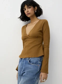 Crinkled cotton cinched waist T-shirt