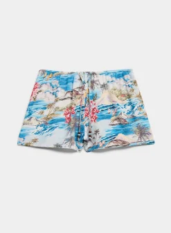 Crinkled elastic-waist mini short