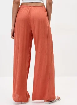 Crinkled elastic-waist wide-leg pant
