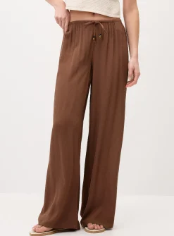 Crinkled elastic-waist wide-leg pant
