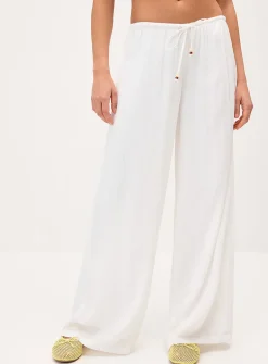 Crinkled elastic-waist wide-leg pant