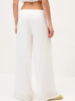 Crinkled elastic-waist wide-leg pant