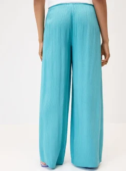 Crinkled elastic-waist wide-leg pant