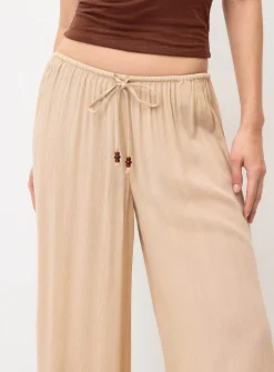 Crinkled elastic-waist wide-leg pant