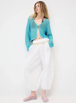 Crinkled fabric barrel-leg jogger