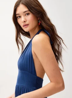 Crinkled halter-neck maxi dress