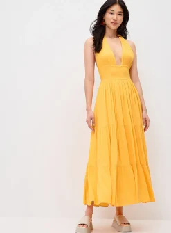 Crinkled halter-neck maxi dress