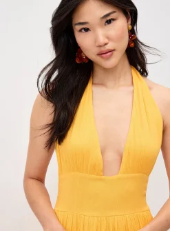 Crinkled halter-neck maxi dress