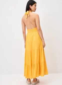 Crinkled halter-neck maxi dress