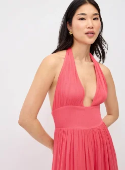 Crinkled halter-neck maxi dress
