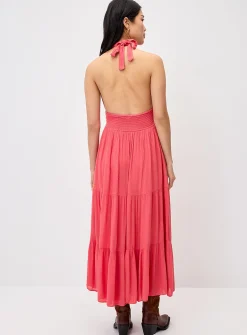 Crinkled halter-neck maxi dress