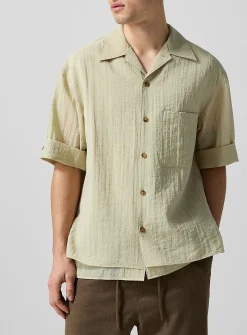 Crinkled layered look cabana shirt