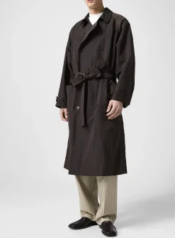 Crinkled nylon belted trench coat