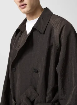 Crinkled nylon belted trench coat