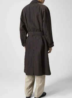 Crinkled nylon belted trench coat