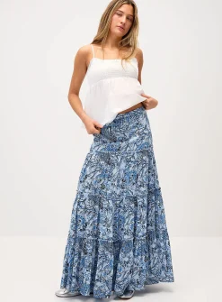 Crinkled ruffled-tier skirt