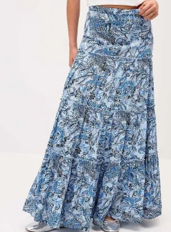 Crinkled ruffled-tier skirt