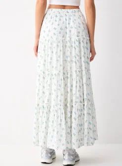 Crinkled ruffled-tier skirt