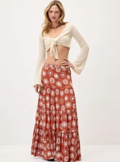 Crinkled ruffled-tier skirt