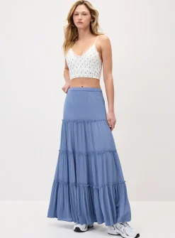 Crinkled ruffled-tier skirt