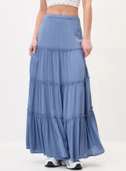 Crinkled ruffled-tier skirt