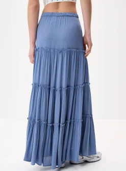 Crinkled ruffled-tier skirt
