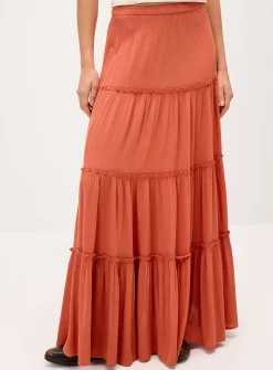 Crinkled ruffled-tier skirt
