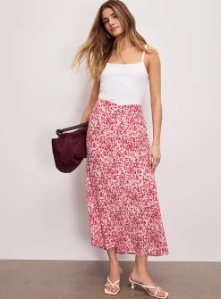 Crinkled texture buttoned midi skirt