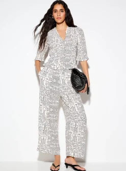 Crinkled texture cropped wide-leg pant
