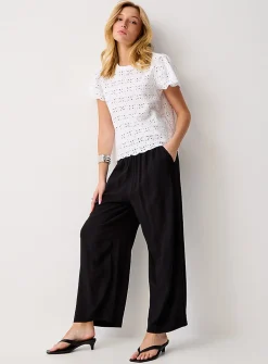 Crinkled texture cropped wide-leg pant