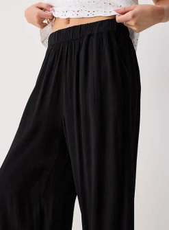 Crinkled texture cropped wide-leg pant