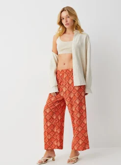 Crinkled texture cropped wide-leg pant